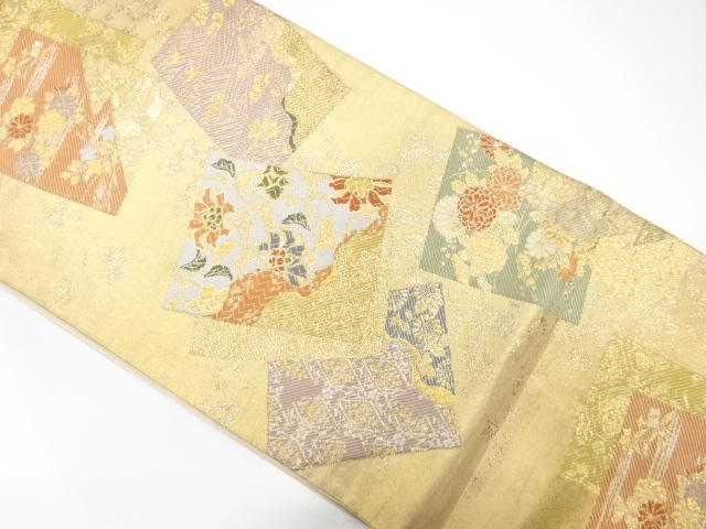 JAPANESE KIMONO / ANTIQUE FUKURO OBI / SILK / WOVEN SHIKISHI PATTERN